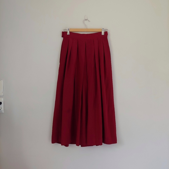 Alfred Sung Sport Silk Pleated Skirt Red Polka Dot Vintage Size 6 - Picture 6 of 15